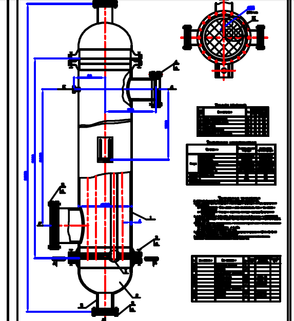 Чертеж Проект одноходового теплообменника