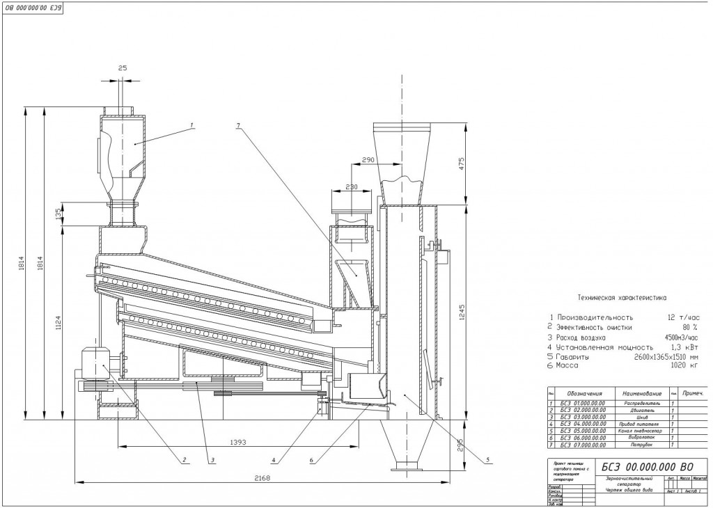 Чертеж Сепаратор зерноочистительный 12 т/час