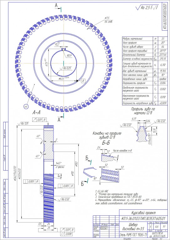 Чертеж Шевер дисковый m=3.5