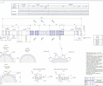 Чертеж Чертеж протяжки шлицевой эвольвентной комбинированной