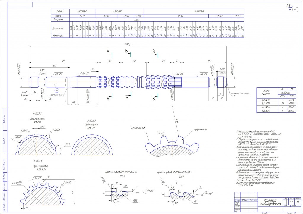 Чертеж Чертеж протяжки шлицевой эвольвентной комбинированной