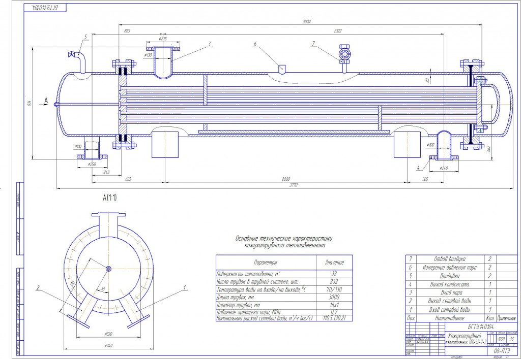 Чертеж Кожухотрубный теплообменник ПП1-32-7-2