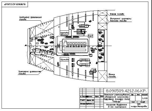 Чертеж Машинное отделение судна танкера типа "Победа"