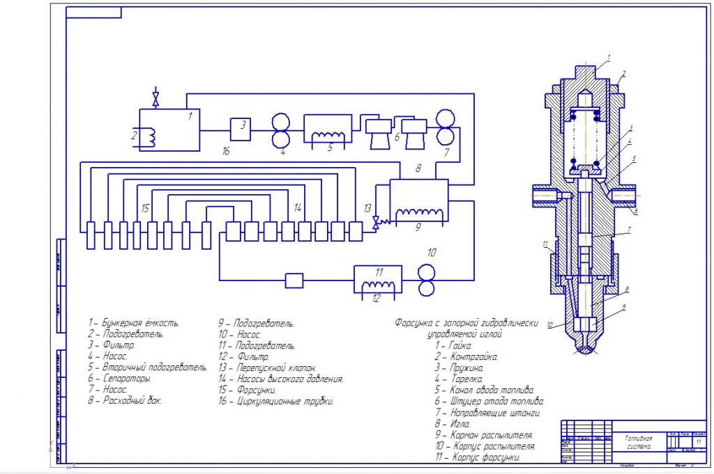 Чертеж Чертеж топливной системы судового МОД