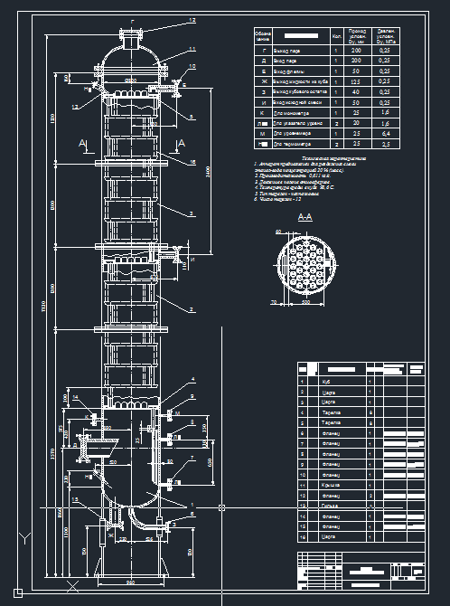 Чертеж Ректификационная колонна ∅800 этанол-вода