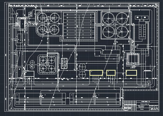Чертеж Схема канализационных очистных сооружений с аэротенками