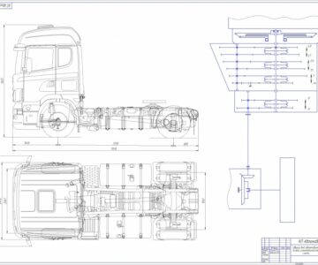 Чертеж Scania 114 с кнематической схемой трансмиссии