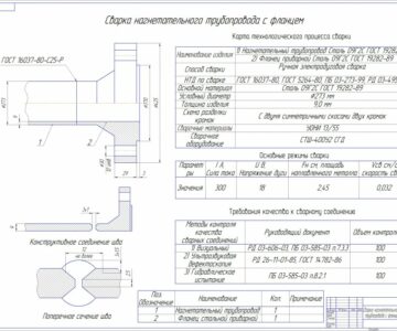 Чертеж Сварка трубопровода с фланцем