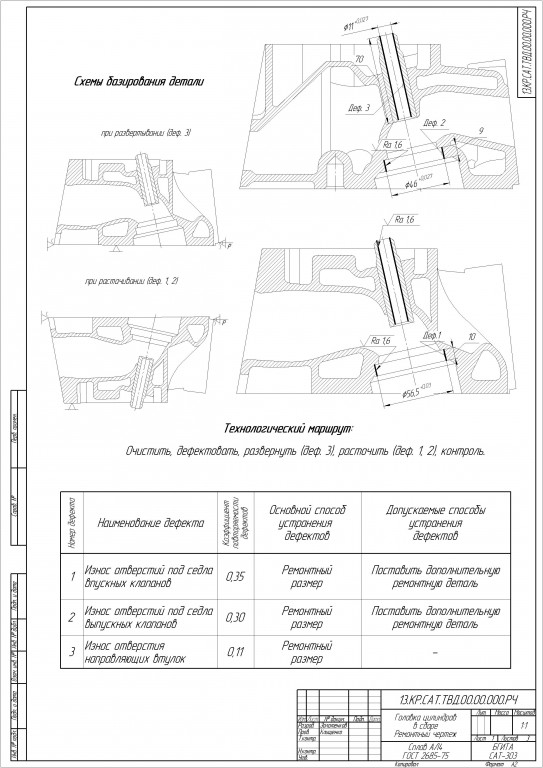 Чертеж Технология восстановления головки блока цилиндров