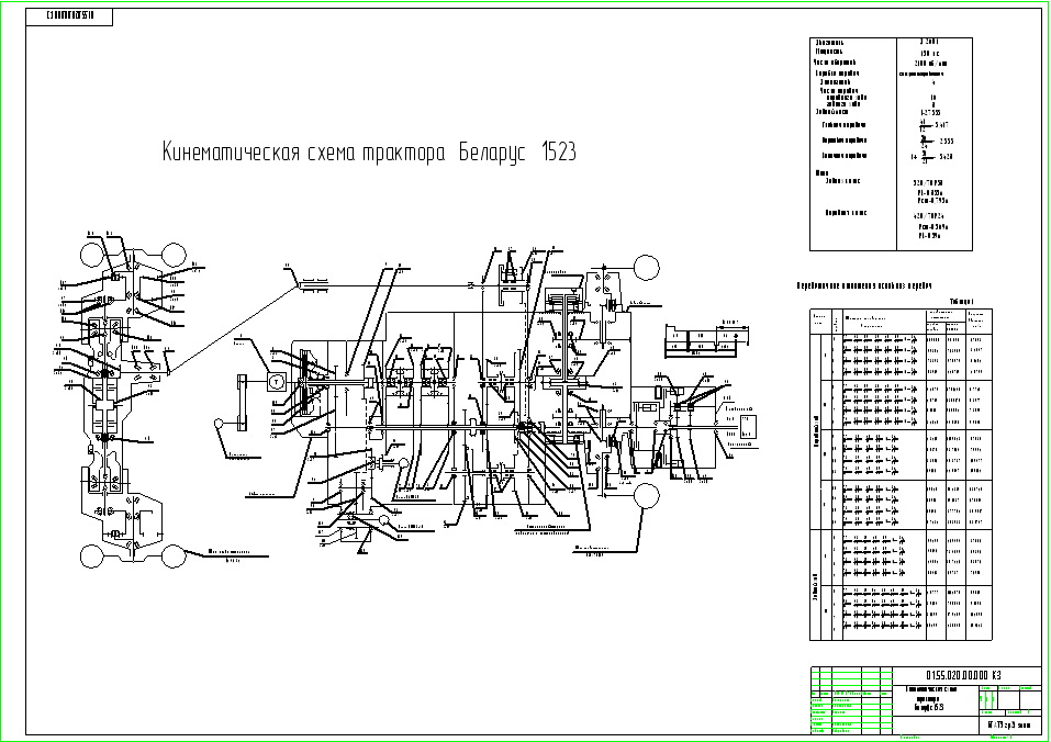 Чертеж Кинематическая схема Беларус 1523