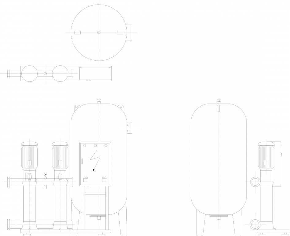 Чертеж Гидрофор-ресивер с двумя насосами, серии DS