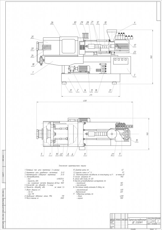 Чертеж Чертёж термопластавтомата 125 м3 ДЕ 3330Ф1