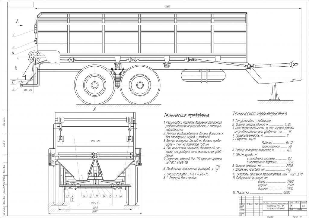Чертеж Разбрасыватель органических удобрений ПРТ-10 модернизированный под минеральные удобрения