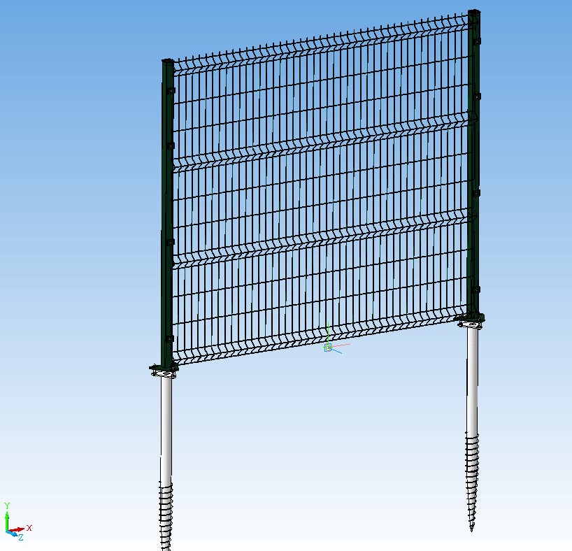 3D модель Ограждение 3D В2230. Столб 60х60х2,0 с фланцем. Винтовая опора 76х1500.