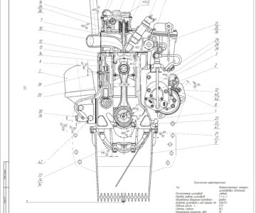 Чертеж Двигатель рядный дизельный прототип R 425 DOHC