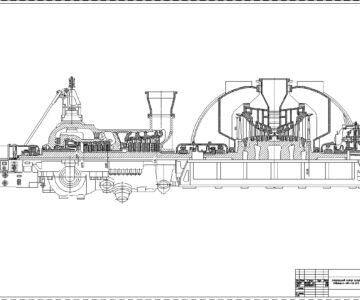 Чертеж Продольный разрез паровой турбины К-160-130 ХТГЗ