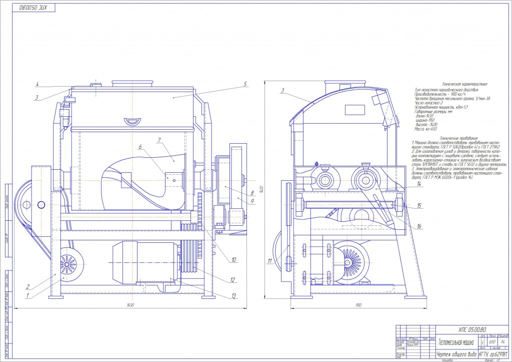 Чертеж Чертеж тестомесильной машины ТМ-63М