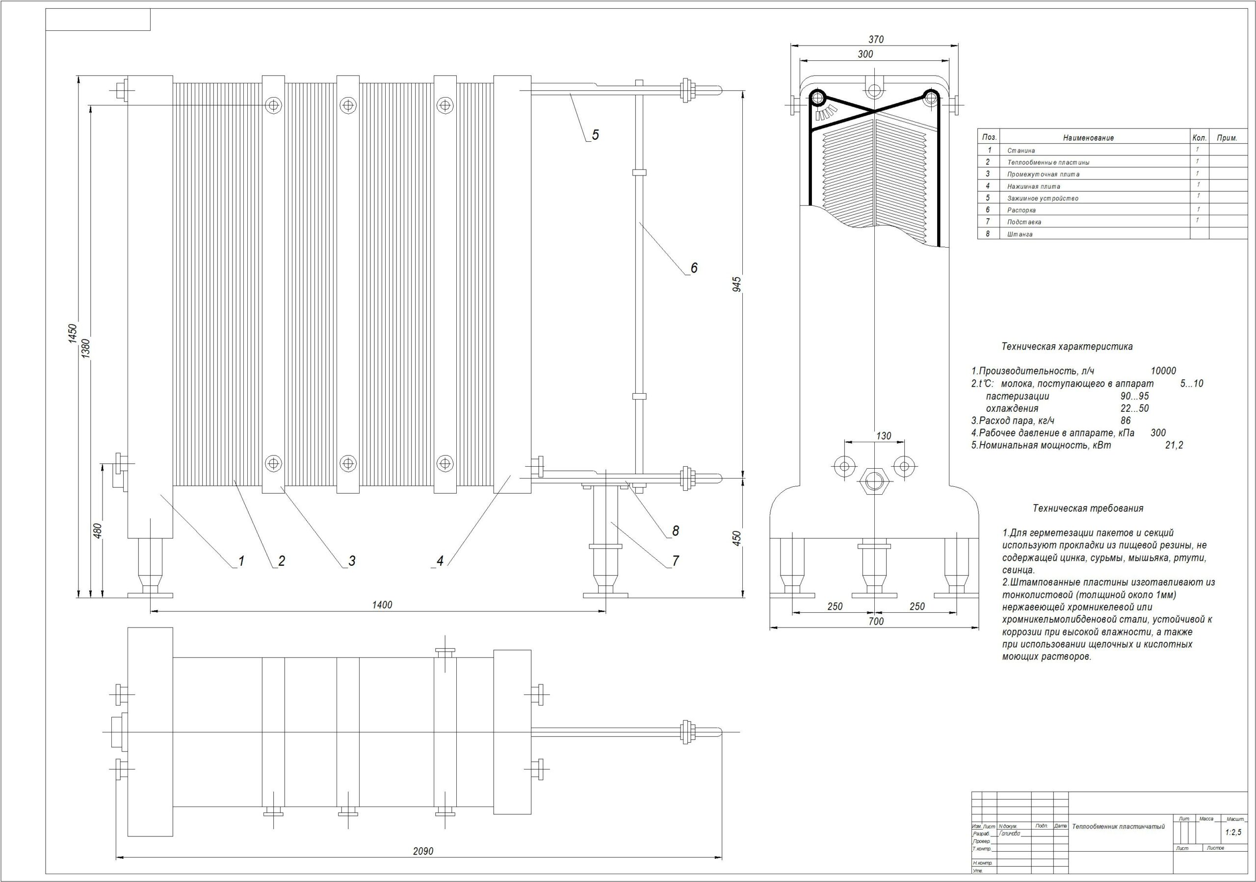 Чертеж Пластинчатый теплообменник А1-ОКЛ-2.5