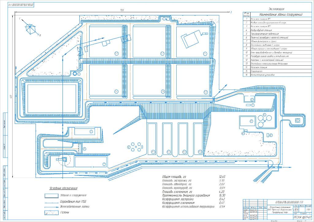 Чертеж Генеральный план очистных сооружений свинокомплекса