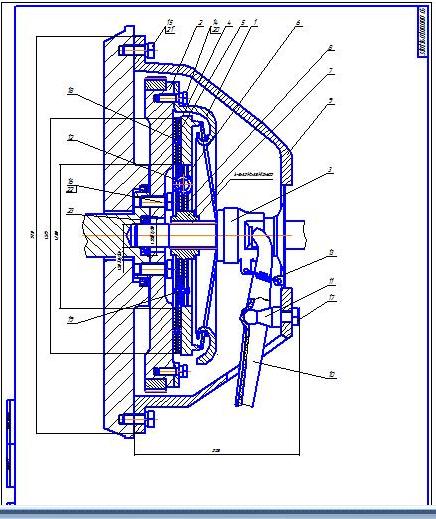 Чертеж Разработка однодискового сцепления с диафрагменной (тарельчатой) пружиной