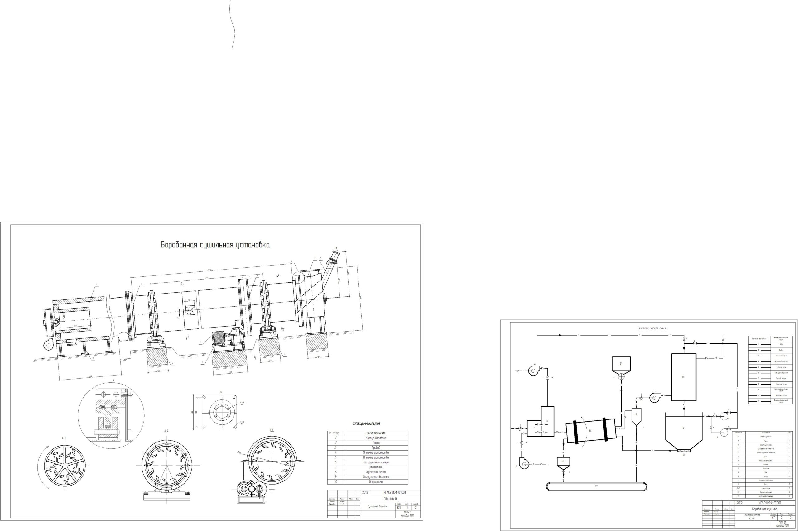 Чертеж Барабанная сушилка глины