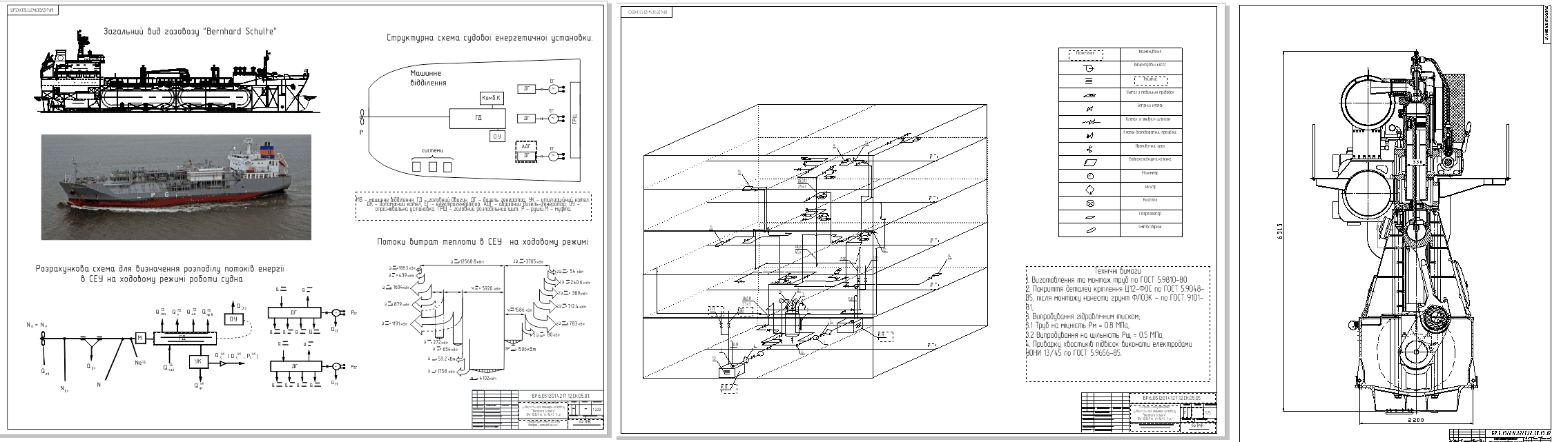 Чертеж Энергетическая установка универсального танкера-газовоза "Bernhard Schulte” DW=10369т
