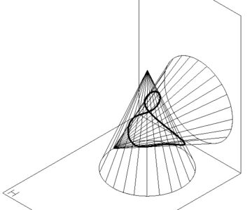 3D модель Построение линии пересечения поверхностей конусов