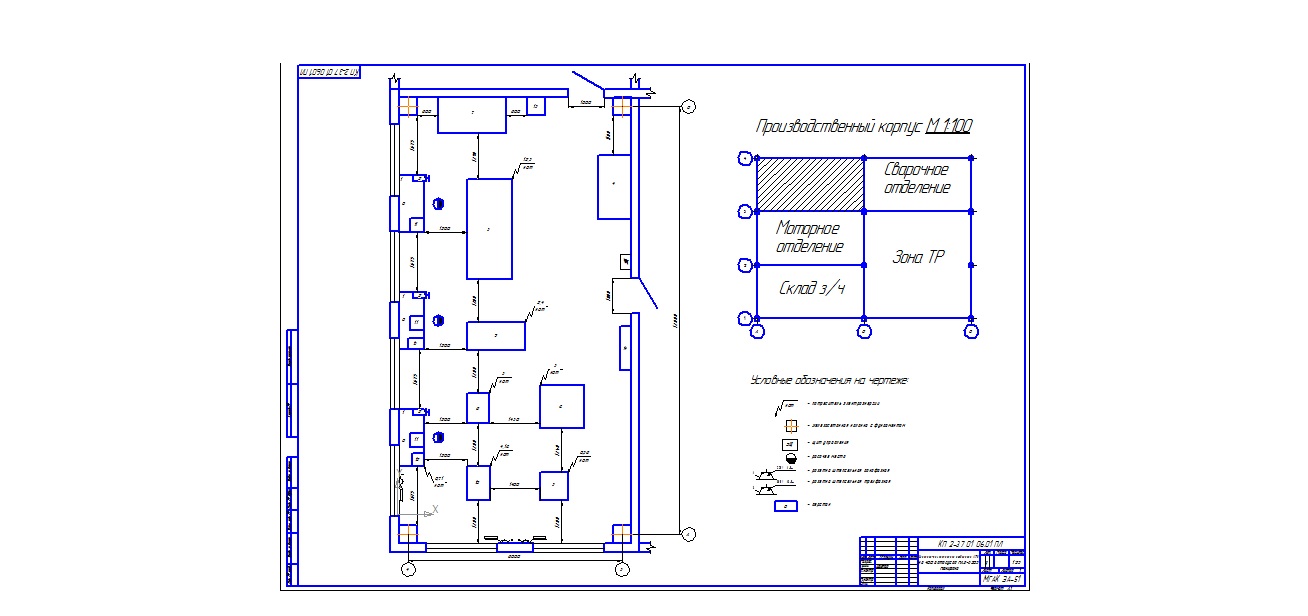 Чертеж Планировка слесарно-механического отделения