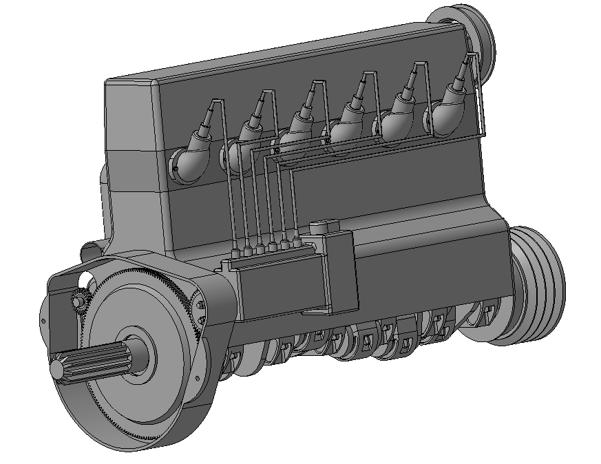 3D модель Рядный шестицилиндровый двигатель 3D