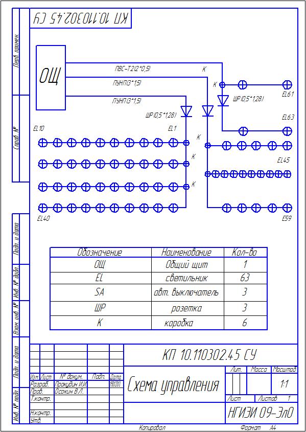 Чертеж Проектирование систем освещения электроснабжения
