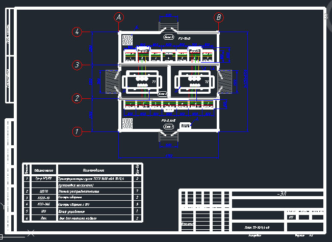 Чертеж КРУ-БМ с двумя трансформаторами на 1600 кВА