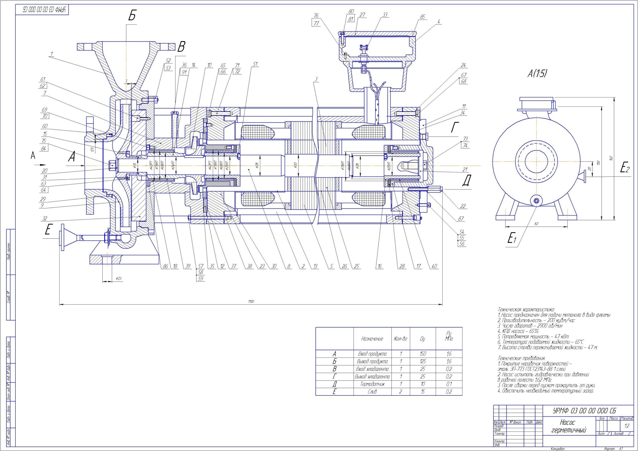 Чертеж Насос герметичный