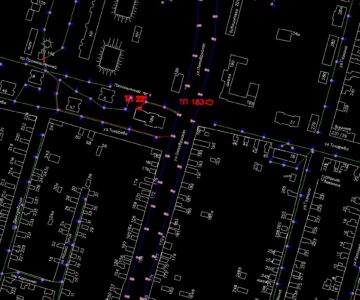 Чертеж Карта зареченского района с размещением столбов и кабелей электропитания