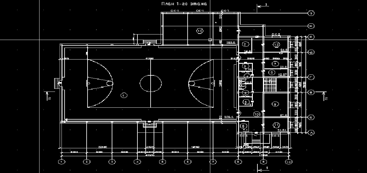 Чертеж Проектирование здания универсального спортивного зала