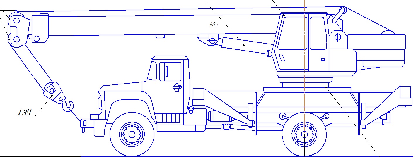 Чертеж Расчёт автомобильного крана с длиной стрелы - 9.5/15.5 м.