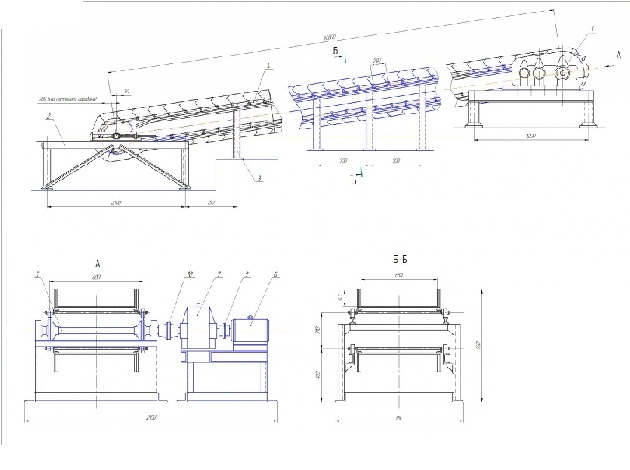 Чертеж Пластинчатый конвейер наклонный настил БВ.