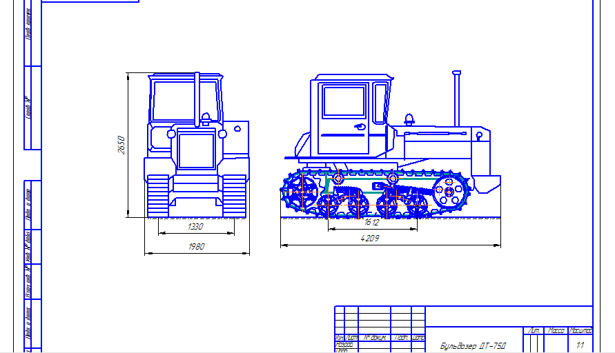 Чертеж Определение эксплуатационных свойств бульдозера ДТ-75Д