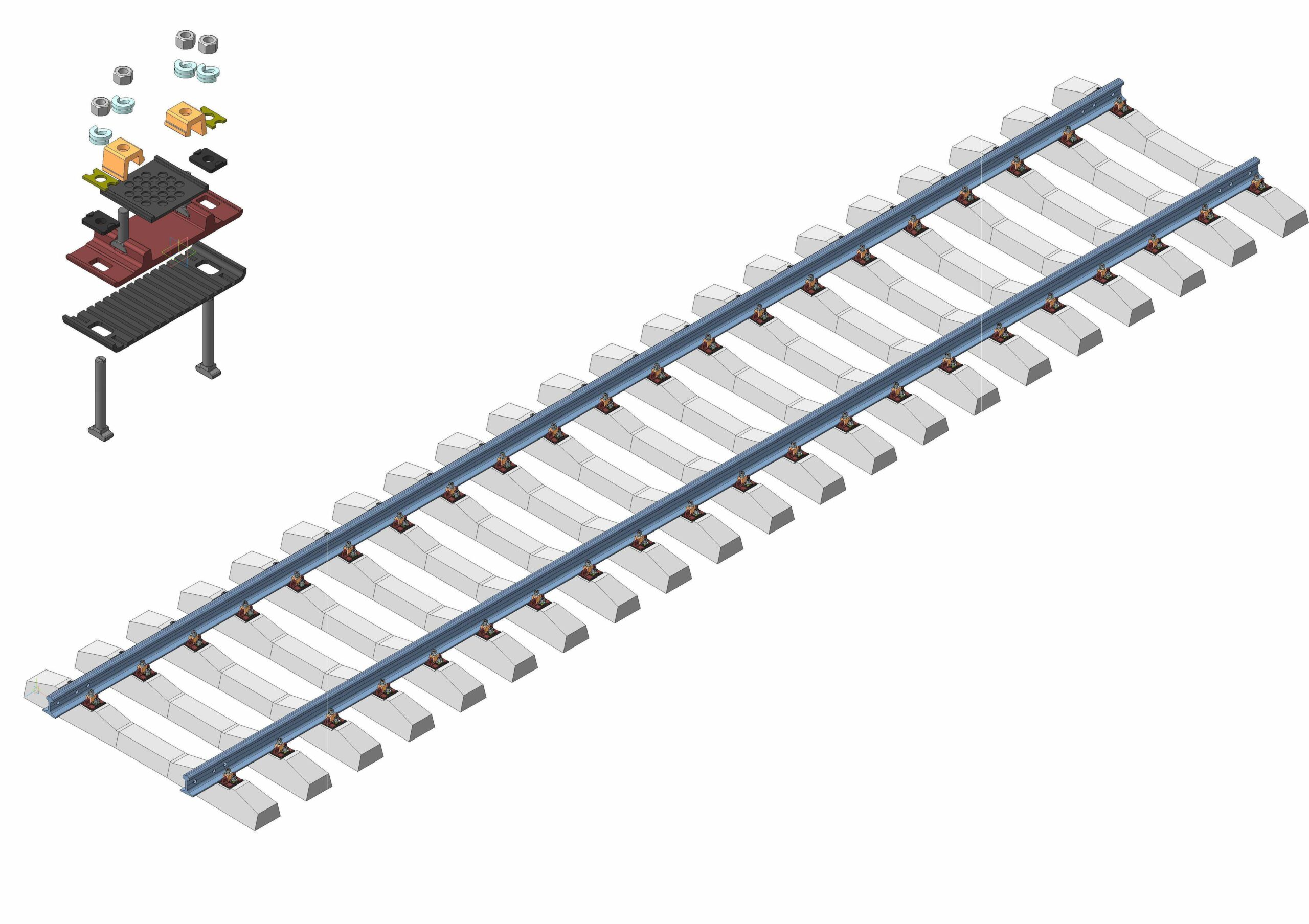 3D модель Секция пути железнодорожного с железобетоными шпалами и рельсом Р65