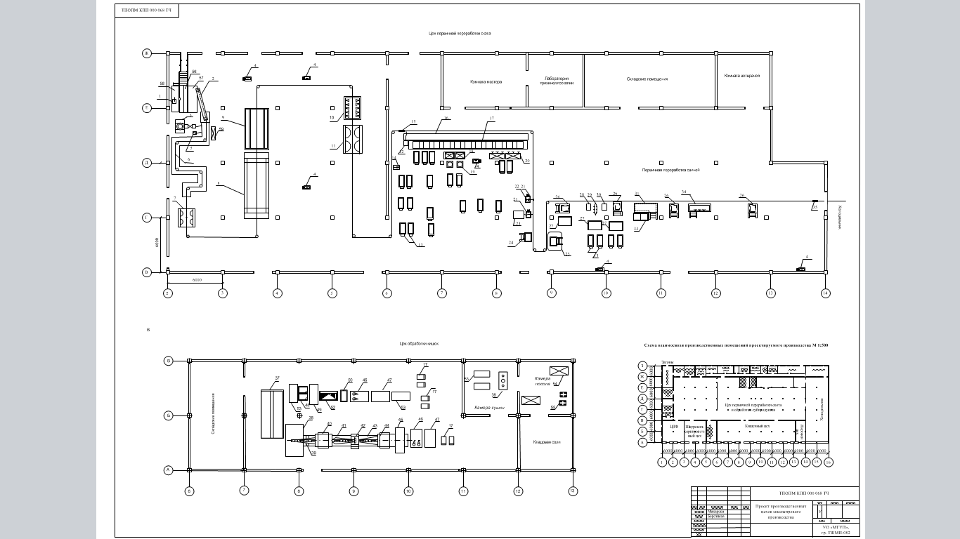 Чертеж Проект производственных цехов мясожирового производства 45т в смену