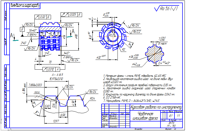 Чертеж Курсовая работа по дисциплине "Режущий инструмент"