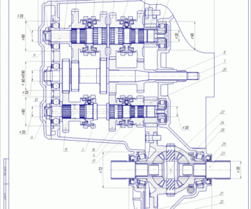 Чертеж Шестиступенчатая КПП для  легкового автомобиля