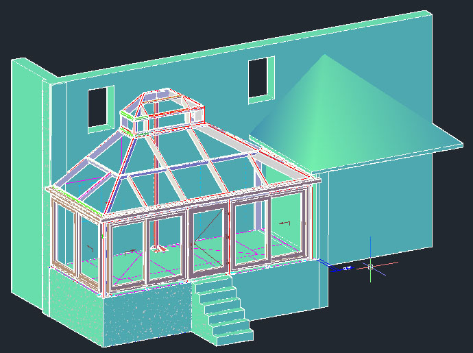 3D модель Модель зимнего сада с супертеплыми откатными дверями. Профильная система Reynaers