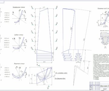 Чертеж Рабочая лопатка ТВД
