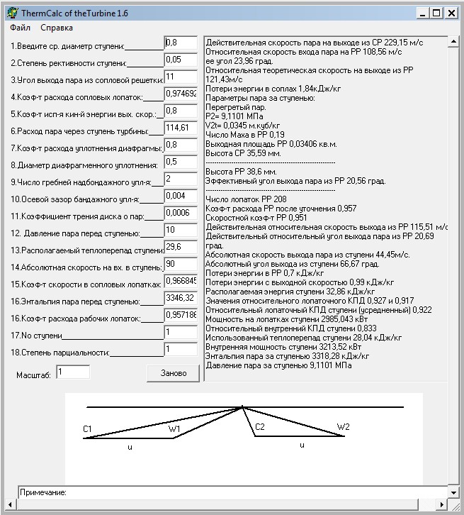 Чертеж Программа предназначена для детального расчета ступеней паровой турбины