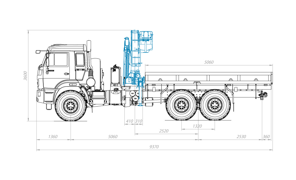 Чертеж Кран-манипулятор автомобильный с КМУ ИМ150 на шасси КамАЗ 43118