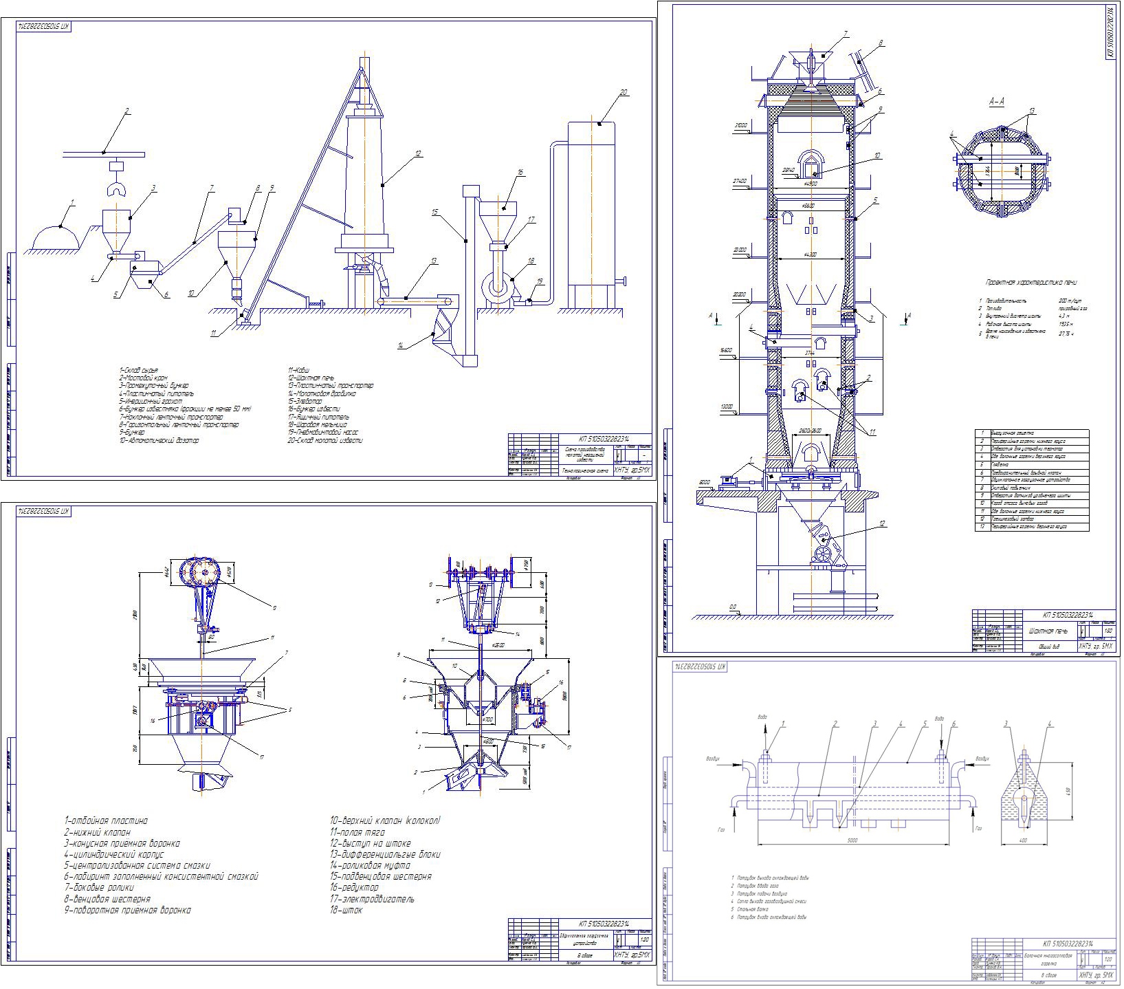 Чертеж Шахтная печь для обжига извести производительностью 200 тонн в сутки