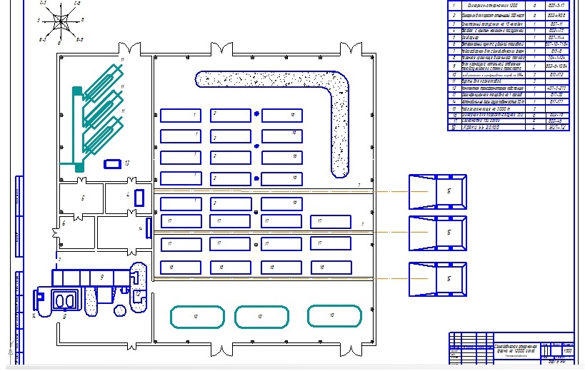 Чертеж Курсовая работа по животноводству, Проектирование свинарника на 12000 и модернизация КЭС 1,7
