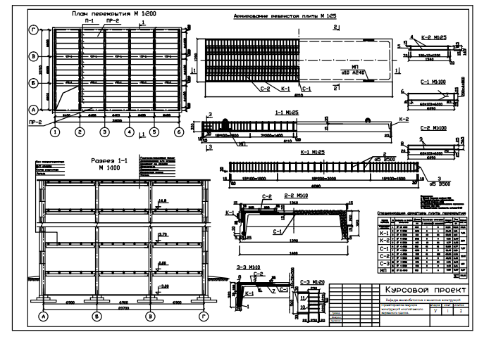 Чертеж Проектироание несущих конструкций многоэтажного каркасного здания.