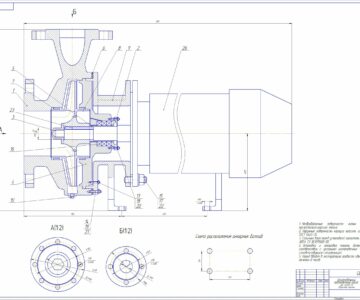 Чертеж Центробежный герметичный насос 3ЦГ-50/50-15 Сборочный чертеж