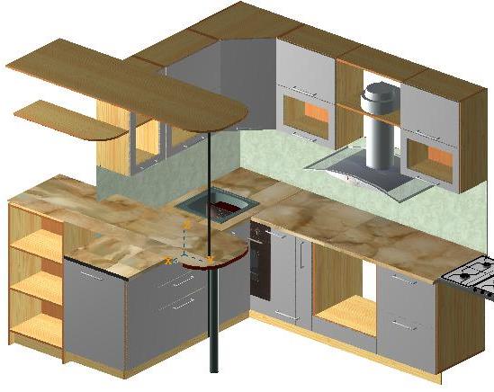 3D модель Кухня с барной стойкой